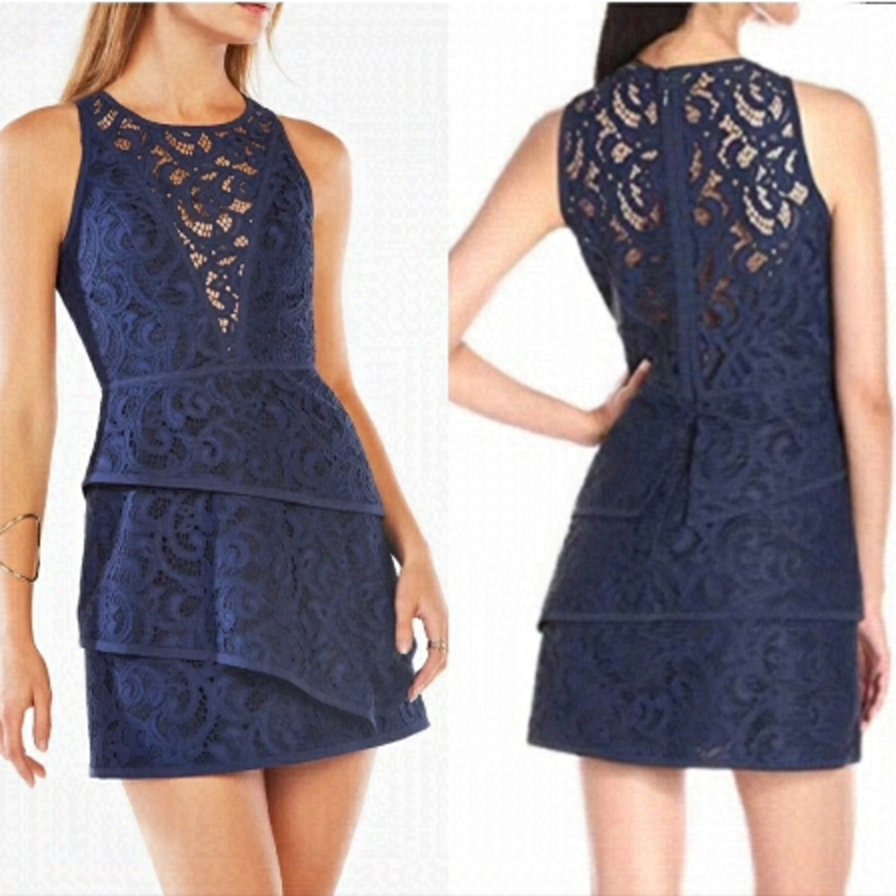 BCBG MAXAZRIA Hanah Tiered Lace Fit-&-Flare Mini Dress Women's Size 2